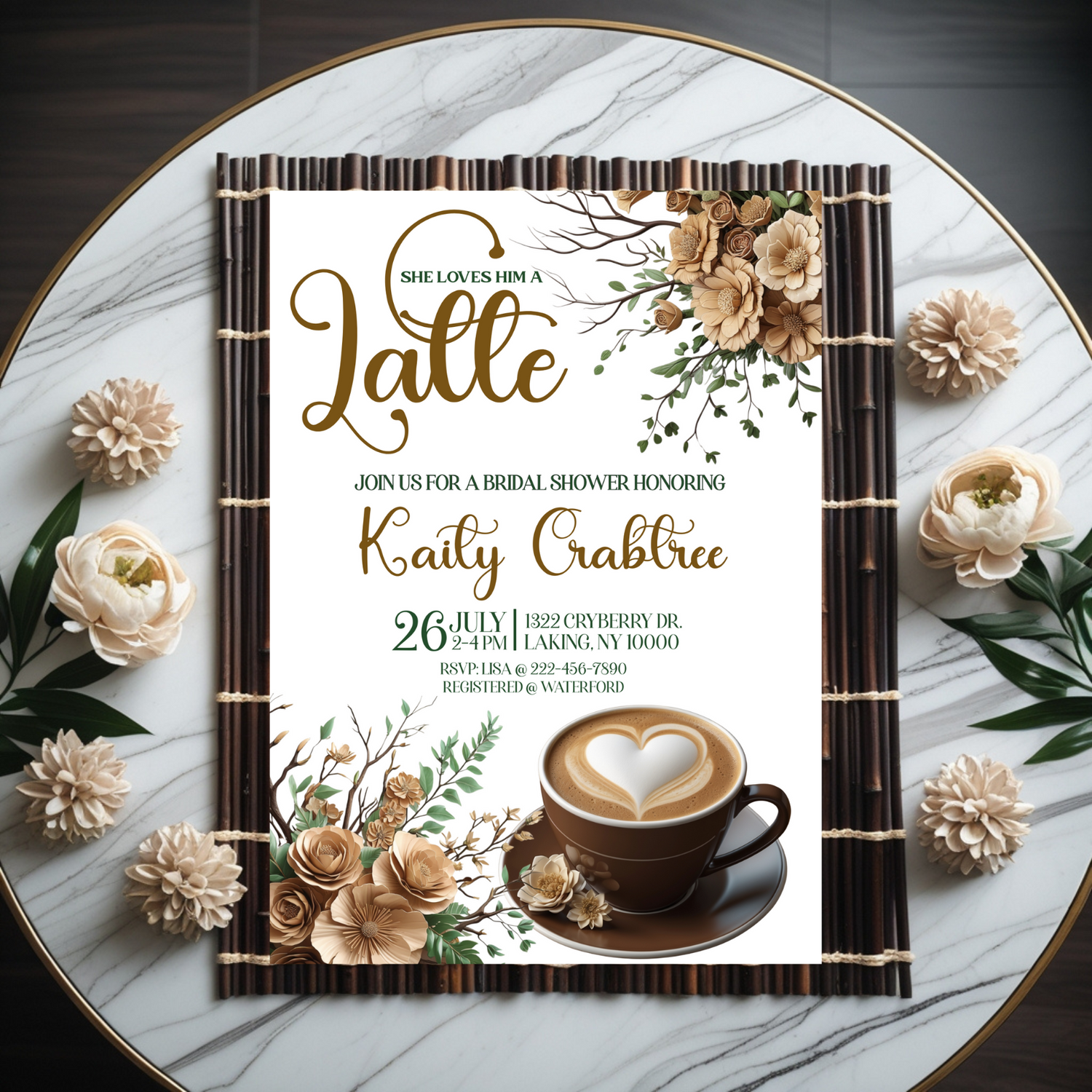 Love him a Latte Bridal Shower Invitation Template Printable Editable CORJL Template
