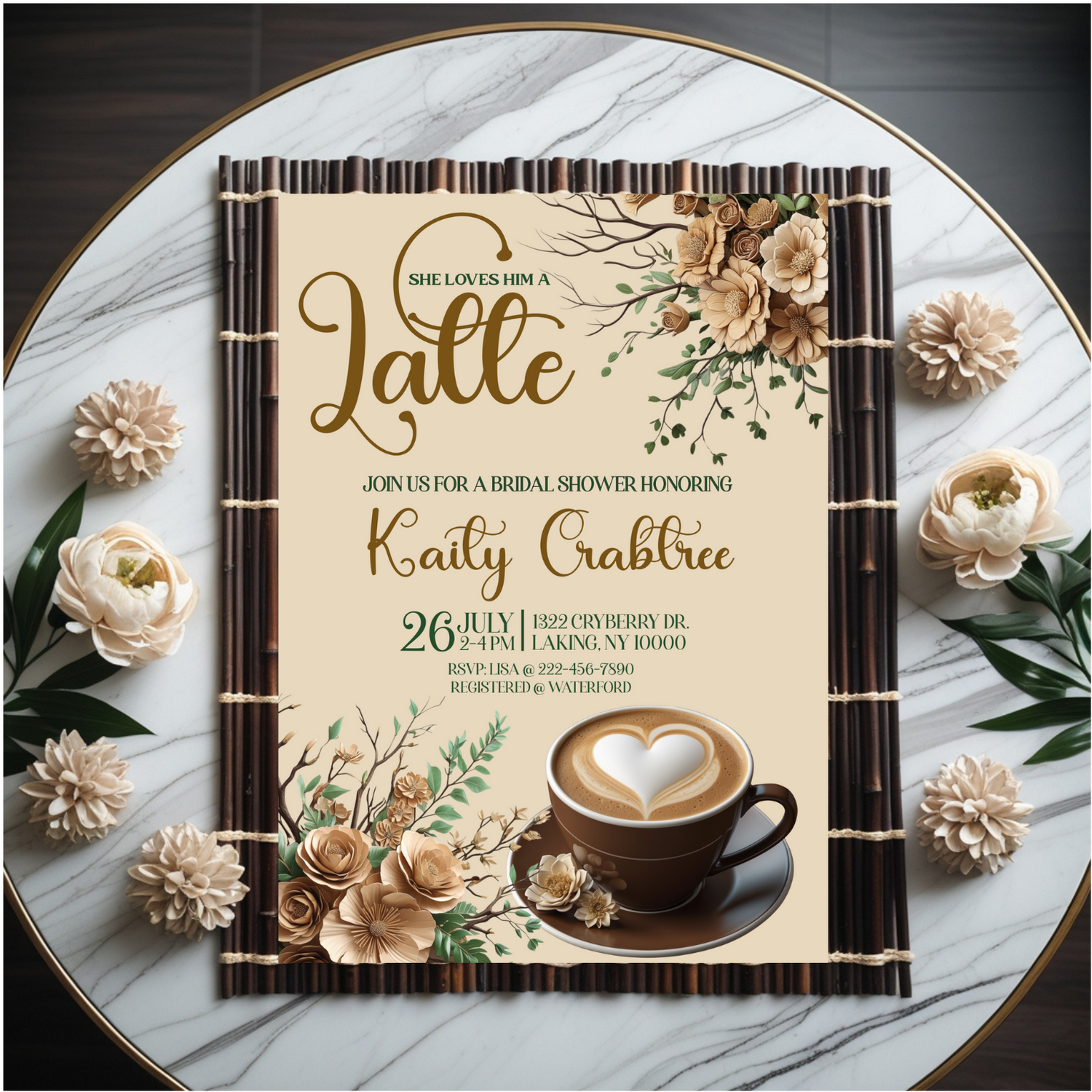 Love him a Latte Bridal Shower Invitation Template Printable Editable CORJL Template