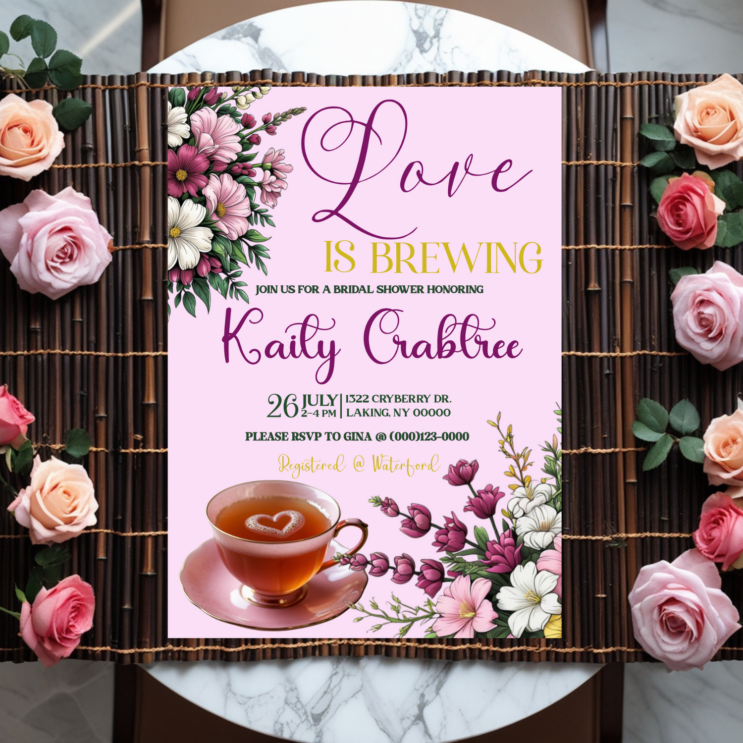 Love is Brewing Tea Party Bridal Shower or Brunch. Editable through CORJL