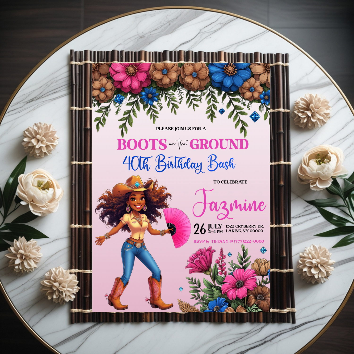 Boots On Ground Party Invitation editable through CORDL - digital image